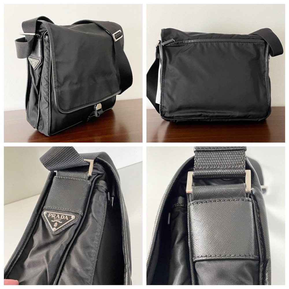 Prada black Tessuto nylon and saffiano leather messenger crossbody bag - Picture 4 of 12